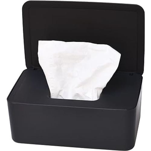Diaper Wipes Dispenser, Tissue Storage Box Case, Wet Wipe Dispenser Holder with Lid for Home, Office, Cars (Black)