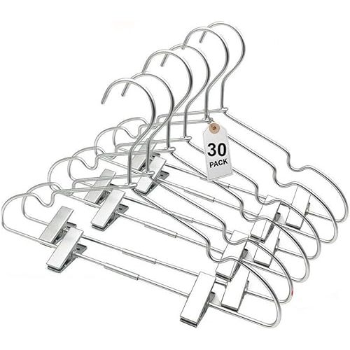 12.6" Children Silver Clothes Hangers with Clips,30-Pack,Coat Clothes Hangers, Standard Suit Hangers, Saving Space