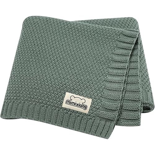 mimixiong Baby Blanket Knit Swaddle Blanket Soft Warm Crochet Neutral Receiving Unisex Baby Blanket for Boys and Girls Dark Greenish 40 x30 Inch