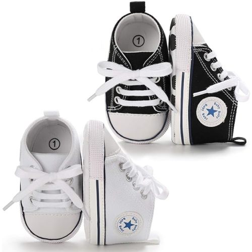 KIDSUN Unisex Baby Boys Girls High Top Sneaker Soft Anti-Slip Sole Newborn Infant First Walkers Canvas Denim Shoes