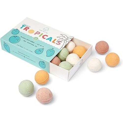 Dabble & Dollop Bath Bombs, 100% Natural Bath Bombs for Kids, Tropical Scents - USA Made, Moisturizing & Fun Droplets, Paraben & Sulfate Free, Vegan, Gluten-Free (Set of 12)
