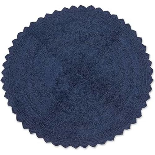 DII Crochet Collection Reversible Bath Mat, Round, 27.5" Diameter, French Blue
