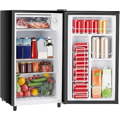 Sweetcrispy 3.2 Cu.Ft Mini Fridge with Freezer Small Refrigerator Single Door Adjustable Thermostat Energy-efficient Low Noise, Compact Fridge for Bedroom, Office, Dorm (Black)