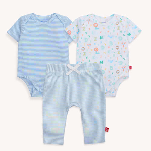 blue alphabet cloudstretch™ magnetic bodysuit + pants | 3 set – Magnetic Me