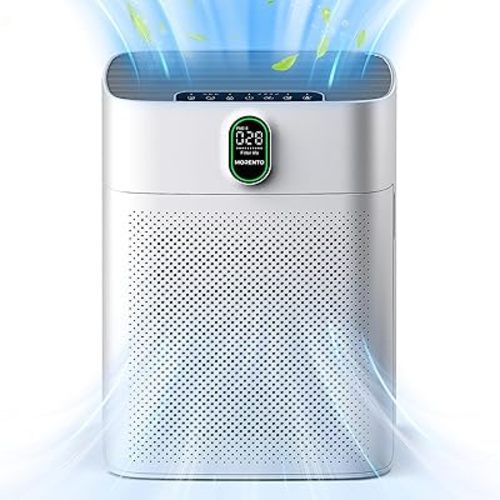MORENTO Air Purifiers for Home Large Room up to 1076 Sq Ft with PM 2.5 Display Air Quality Sensor for Pet Hair, Double-Sided Air Inlet, 24db, White, 1 Pack + 2 Pack Filters