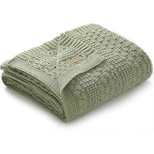 mimixiong 100% Pure Cotton Baby Blanket Extra Soft Cellular Neutral Swaddle Receiving Crib Blanket for Newborn Baby Boy Girl Size 30 x 40 inches (Light Green)