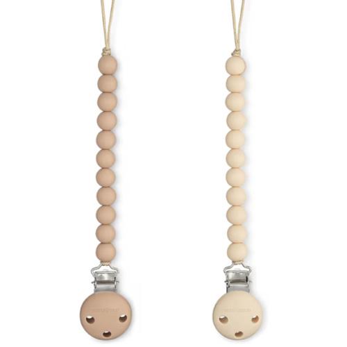 Comfy Cubs Pacifier Clips 2 Pack - 100% Food Grade Silicone Baby Pacifier Clips, BPA & PVC Free - CPSIA Certified, Lightweight and Flexible Baby Gifts - Beige & Light Beige