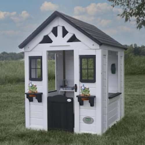 Sweetwater White Indoor Outdoor All Cedar Wooden Playhouse with Sink, Kitchen, Cooktop, Working Doorbell, and Play Phone