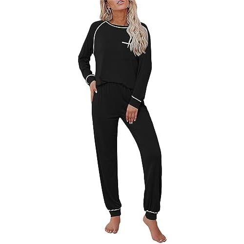 Ekouaer Pajamas Set for Women Soft Comfy Pjs Sets Long Sleeve Sleepwear Loungewear S-XXL