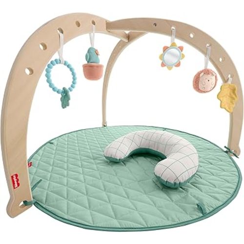 Fisher-Price Wood Baby Playmat Lay & Play Deluxe Activity Gym with Wooden Frame & Tummy Time Sensory Toys for Newborns 0+ Months