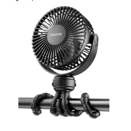 Gaiatop Mini Portable Stroller Fan, Battery Operated Small Clip on, Detachable 3 Speed Rechargeable, 360° Rotate Flexible Tripod Better Cooling for Car Seat Crib Treadmill Travel Black