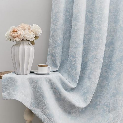 Beauoop Blue Floral Jacquard Blackout Curtains 84 Inches Long 2 Panels for Bedroom Living Room Chenille Flower Room Darkening Thermal Insulated Soundproof Rod Pocket Back Tab Window Drapes, 52x84