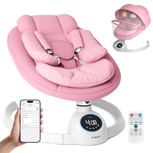 TouHeart Electric Baby Swing, Infant Rocker with Bluetooth & Remote,5 Speeds,10 Lullabies,3 Timing, Pink