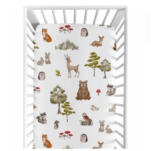 Watercolor Woodland Forest Animals Collection Crib Sheet