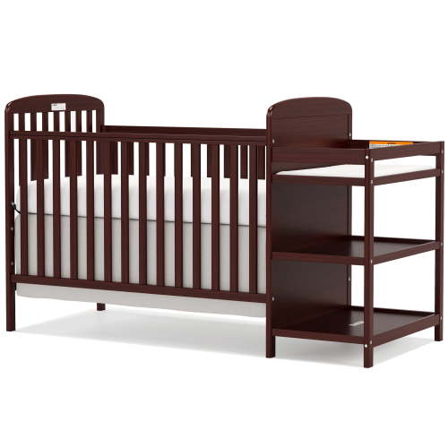 CASEMIOL Baby Crib with Changing Table 3 in 1, New Zealand Pinewood Cribs Convertible to Toddler Daybed Bed, Non-Toxic Finish, Easy to Assemble, Espresso