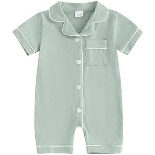 BULINGNA Infant Baby Girl Boy Summer One Piece Pajamas Jumpsuit Short Sleeve Button Down Cotton Pjs Sleepwear Onesie