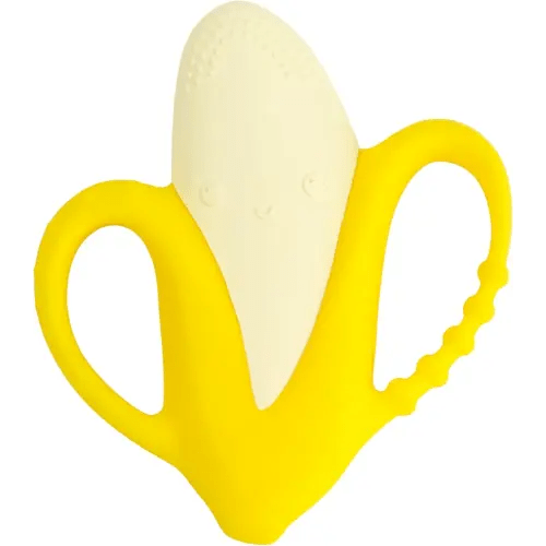 Infantino Lil' Nibbles Textured Silicone Baby Teether - Sensory Exploration and Teething Relief with Easy to Hold Handles, Yellow Banana, 0+ Months