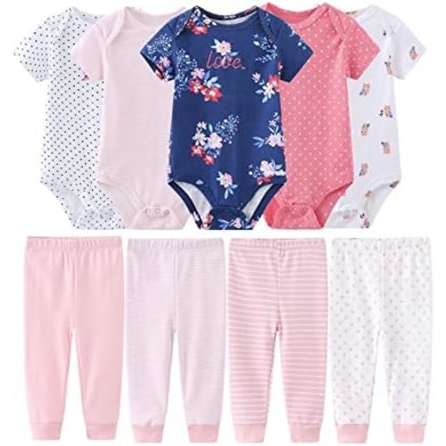 Newborn Baby Clothes Set - Short Sleeve Baby Boy Pants & Girl Bodysuits - Layette Sets