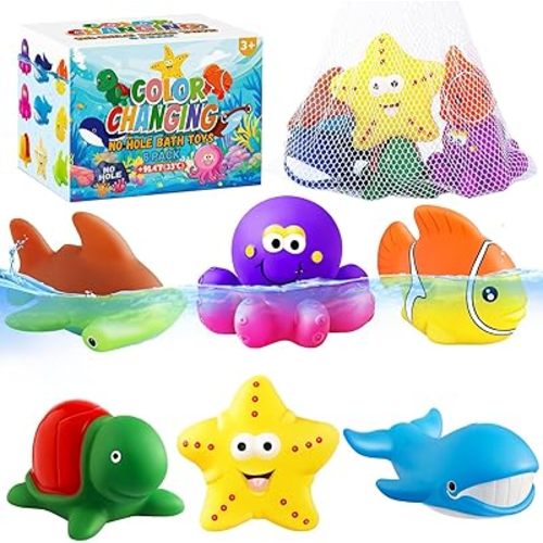Color Changing No Hole Bath Toys for Kids Toddlers, Bath Toys for Kids Ages 4-8, Ocean Animal Toys with Drying Bag, Sea Animal Toddler Toys 2-4, Easter Basket Stuffers Easter Egg Fillers
