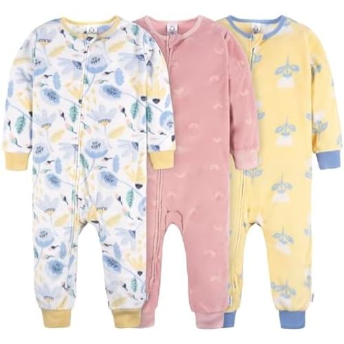 Gerber Baby Girls' Flame Resistant Fleece Footless Pajamas 3-Pack