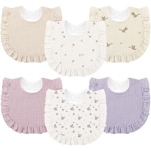 Bearmoss 6 Pack Muslin Baby Bibs for Drooling and Teething, Soft Bibs for Girls, Boys, Newborn