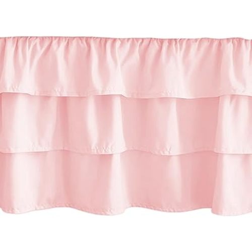 CATPAN Mini Crib Bed Skirt : 18" Drop Ruffles Crib Skirt Girl,3-Layer Crib Skirt for Nursery Decor,Mini Easy to Change and Clean,Soft and Comfortable,28" W,52" L(Pink)