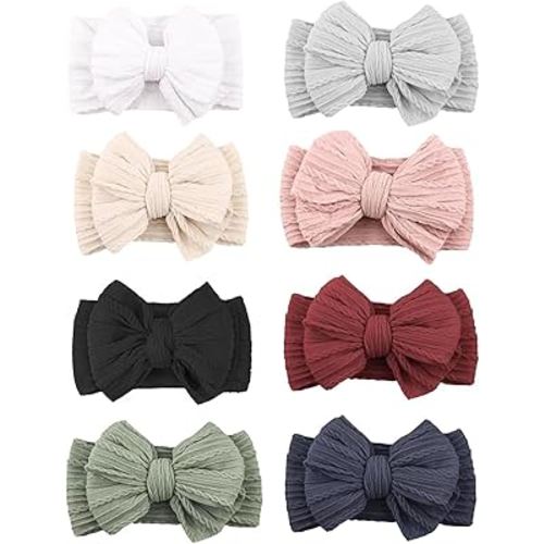 8 Pcs Baby Bows Headbands Nylon Hairbands Baby Girl Bows Hair Accessories For Infant Toddler Essentials (8 Color-warm, Mid)