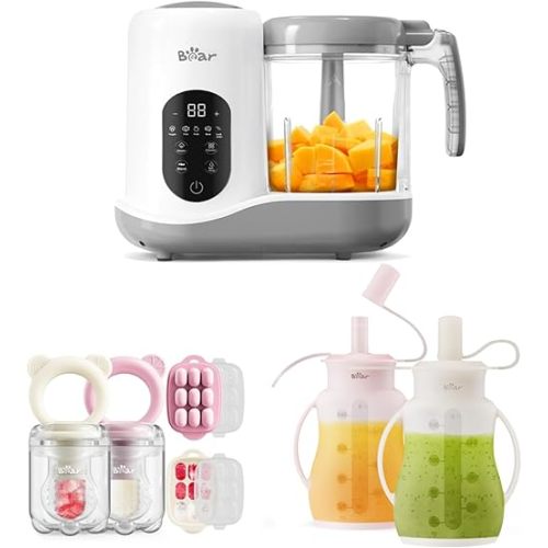 BEAR Baby Food Maker & Baby Fruit Food Feeder & Mini Freezer Nibble Tray & Baby Food Pouches Combo