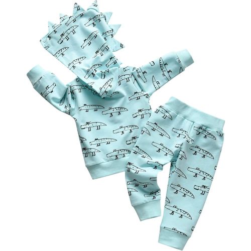 Toddler Infant Baby Boy Clothes Animal Style Long Sleeve Hoodie Tops Sweatsuit Pants Outfit Set - Green - 9-12 Months