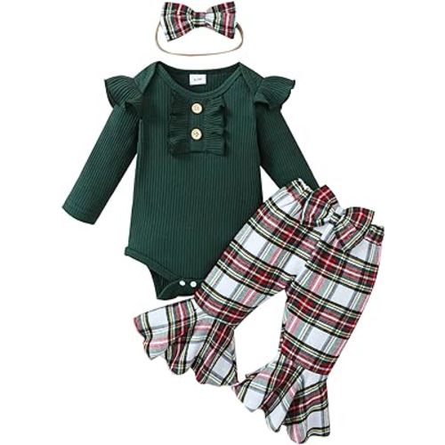 Baby Girls Summer Outfit Short Sleeve Romper Tops Floral Cattle Print Flared Pants Headband Toddler Baby Clothes Set