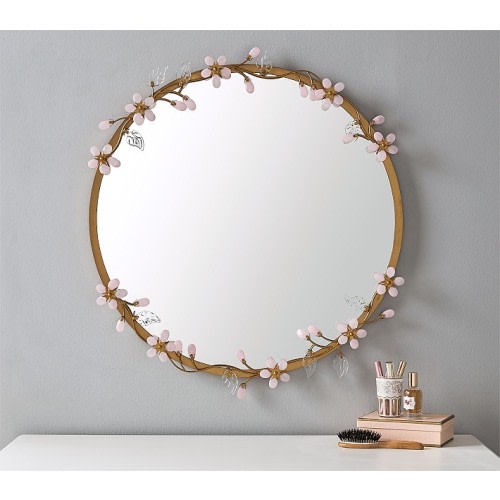 Grace Pink Flower Round Metal Mirror (30")