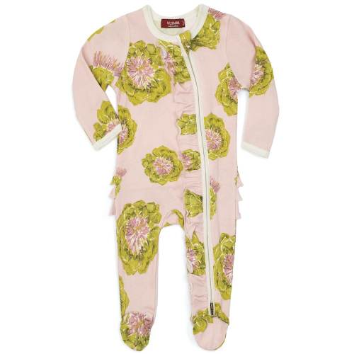 Artichoke Organic Cotton Ruffle Zipper Footed Romper