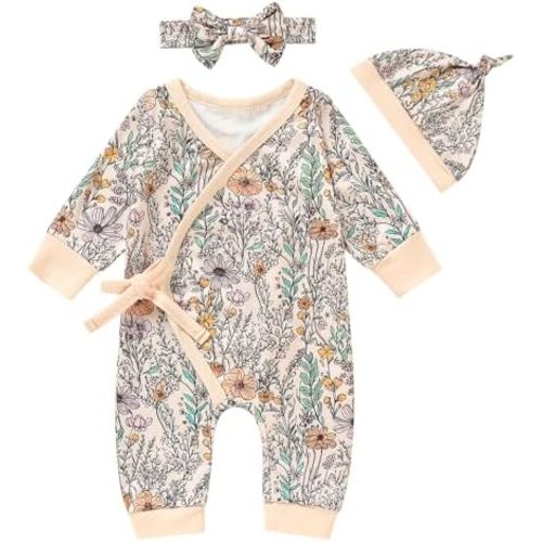 Sinhoon Newborn Baby Boy Girl Romper for 0-3 Months Baby Clothes Neutral Print Fall Baby Coming Home Outfit Jumpsuit