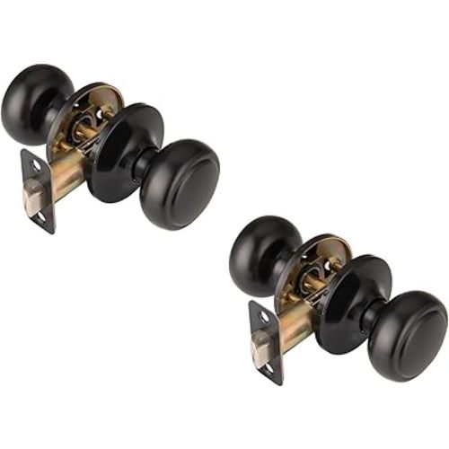 2 Pack Matte Black Door Knobs,Interior Door Knob with Lock,Coastal Style Door knob for Privacy and Bedroom (Closet or Hall)