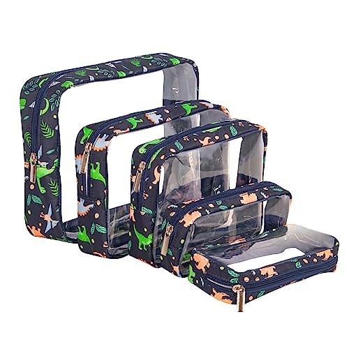 Remobia Hicol TSA Approved 5-Piece Diaper Bag Organizer Pouch Set Clear Waterproof TPU Kids Toiletry Storage Set Travel Packing Clutch Cube Bags for Baby Nursing