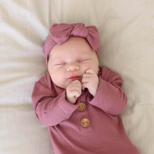 Boysenberry Bamboo Waffle Newborn Baby Knot Gown & Hat Set