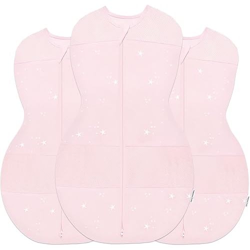 Happiest Baby Sleepea 5-Second Swaddle - 100% Organic Cotton Baby Swaddle Blanket - Doctor Designed Promotes Healthy Hip Development - 3-Pack Bundle (Rose Stars, S, M, L)
