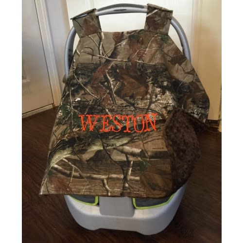 Personalized Camo Carseat canopy, monogrammed car seat cover, mossy oak camo