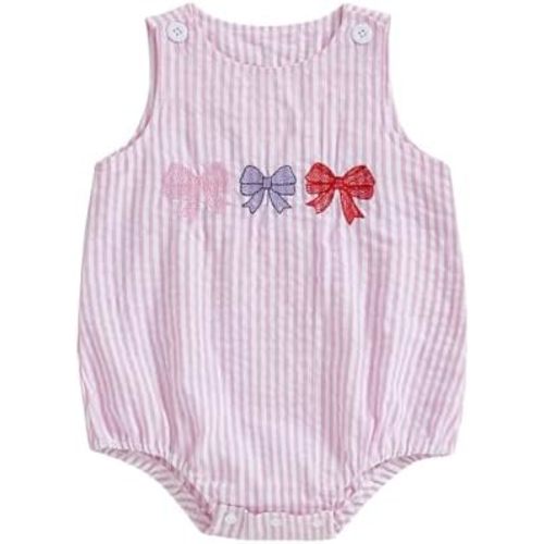 GOOCHEER Newborn Baby Girl Coming Home Outfits Bow Embroidery Sleeveless Striped Bubble Romper Spring Summer Clothes