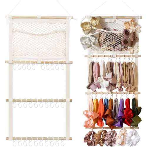 Headband Holder Hair Bows Organizer for Baby Girls Large Capacity Bow Holder Hair Accessories Wall Hanging Organizer for Toddler Baby Girl Nursery Room Decor (White)