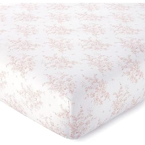 Levtex Baby - Heritage Crib Fitted Sheet - Fits Standard Crib and Toddler Mattress - Floral - Blush and White - Nursery Accessories - 100% Cotton