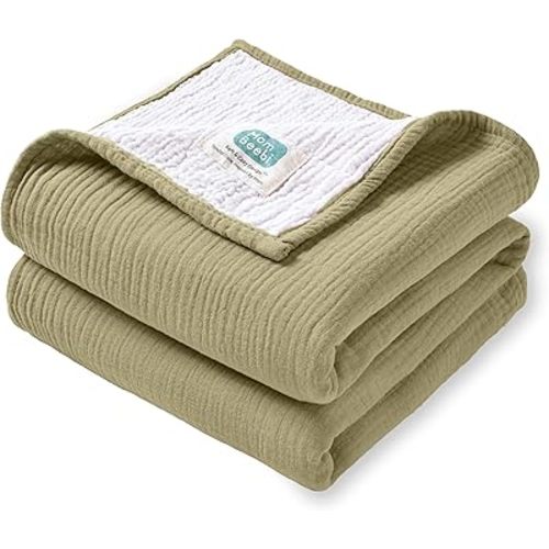 Muslin Baby Blanket, 100% Cotton Newborn Receiving Blankets, Perfect Size 37''x37'' Soft Baby Crib Blanket for Boys and Girls, 4-Layer Muslin Swaddle (Dark Khaki)