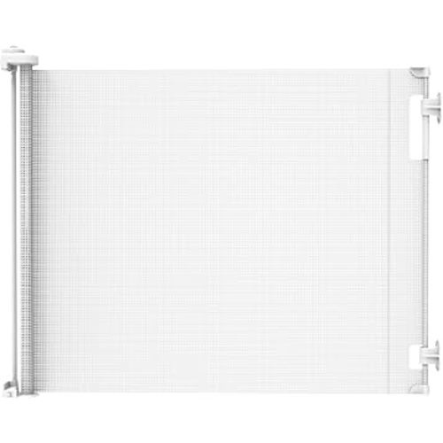 Retractable Baby Gate Perma Child Safety 33" Tall x 71” Wide, Mesh, for Stairs, Doorways, Dogs, Pets, Indoor, Outdoor, One-Handed Operation, Locking, Easy Install, Hardware Mount, White