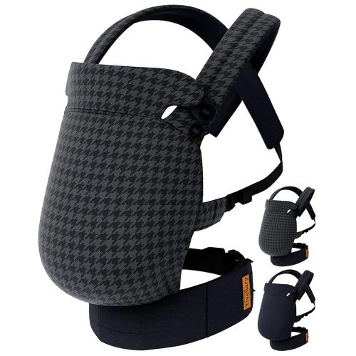 Reversible Baby Carrier – Black Solid & Houndstooth; Lightweight, Cooling & Breathable Lyocell Fabric; Ergonomic Lumbar Support and Quick Hands-Free Wear for Newborn to Toddler (7–44 lbs)