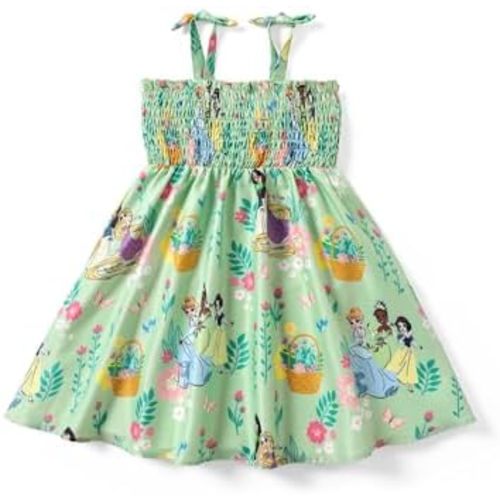 Disney Princess Frozen Elsa Minnie Mouse Toddler Girl Dress Bow Strap Smocked Summer Outfit Birthday Party Clothes 2-6 Years