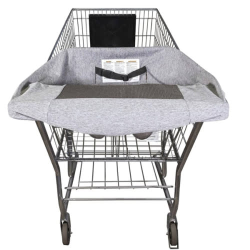 Boppy Compact Shopping Cart Cover, Antibacterial Treated, Gray Heathered with Storage Pouch, Easy-on Stretch Fabric for Single and Wide Shopping Carts and Playground Swings, 6-48 Months