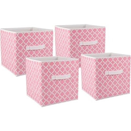 DII Non Woven Polyester Storage Bin, Lattice, Pink Sorbet, Small Set of 4