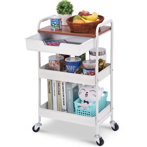 KINGRACK 3-Tier Stainless Steel Rolling Cart with Drawer, Metal Utility Cart with Wheels, Salon Trolley Cart, Storage Cart,Bathroom Cart,Metal Cart,Printer Stand & Reviews | Wayfair