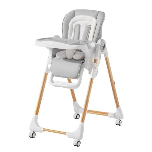 Convertible High Chairs for Babies and Toddlers, Height Adjustable Baby High Chair, High Chair with Removable Tray, Adjustable Backrest and Pedal, Portable Baby Dinning Chair with Lockable Wheels