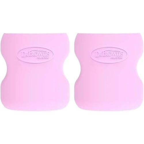 Dr. Brown's Natural Flow Options+ Glass Baby Bottle Sleeves,100% Silicone,5 oz,Wide-Neck,Pink (Pack of 2)